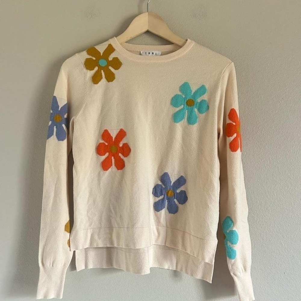 THML Spring cream flower sweater Size XS